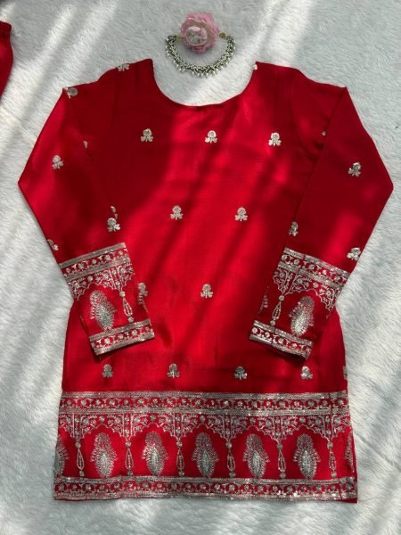 Wedding Designer Red Top Sharara with Dupatta for Women Ready To Wear Collection