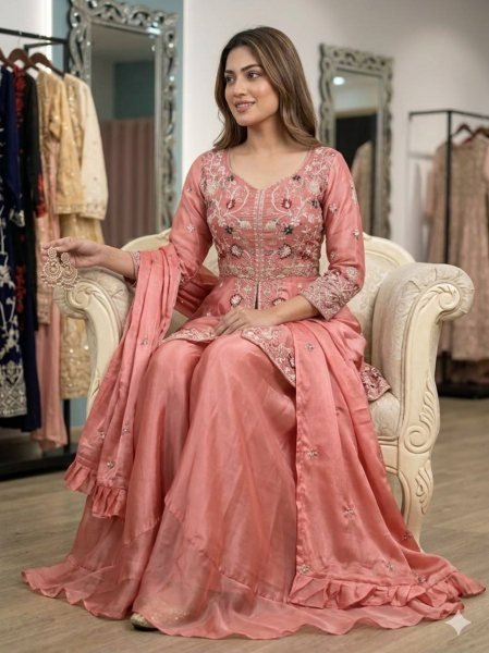 Wedding Dusty Rose Pink Rangoli Silk Sequence Embroidery Work Suit With Pant And Dupatta  Ready To Wear Collection