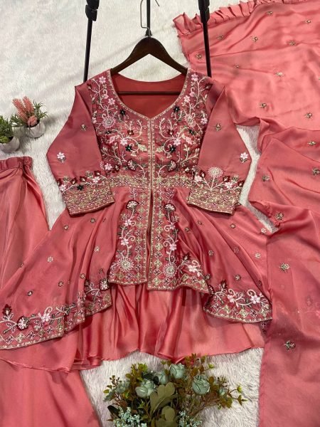 Wedding Dusty Rose Pink Rangoli Silk Sequence Embroidery Work Suit With Pant And Dupatta  Ready To Wear Collection
