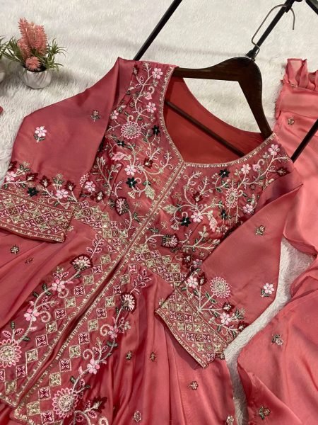 Wedding Dusty Rose Pink Rangoli Silk Sequence Embroidery Work Suit With Pant And Dupatta  Ready To Wear Collection