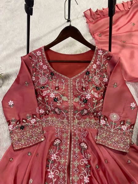 Wedding Dusty Rose Pink Rangoli Silk Sequence Embroidery Work Suit With Pant And Dupatta  Ready To Wear Collection