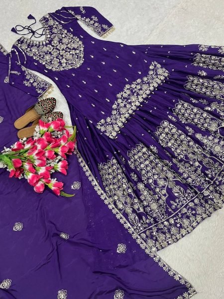 Wedding Glow in Deep Purple Heavy Chinnon Silk Lehenga with Zari  & Sequin Detailing Ready To Wear Collection