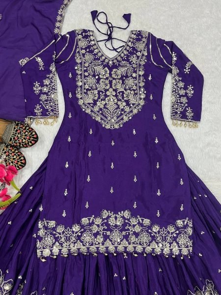 Wedding Glow in Deep Purple Heavy Chinnon Silk Lehenga with Zari  & Sequin Detailing Ready To Wear Collection