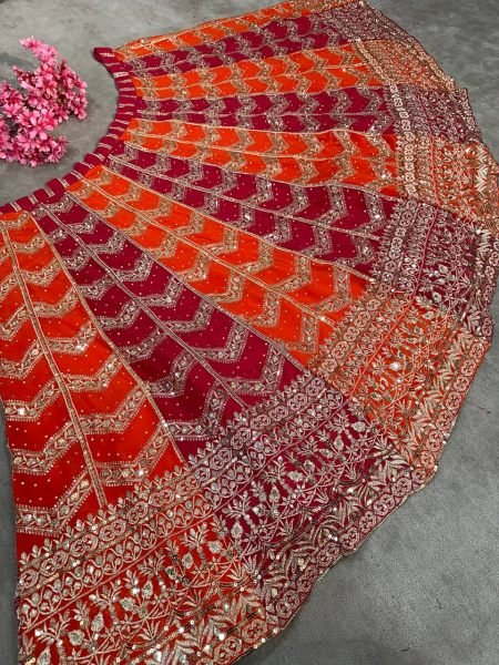 Wedding Lehenga Choli in Faux Georgette with Can Can Flair and Dupatta Lace Border Designer Lehenga Choli