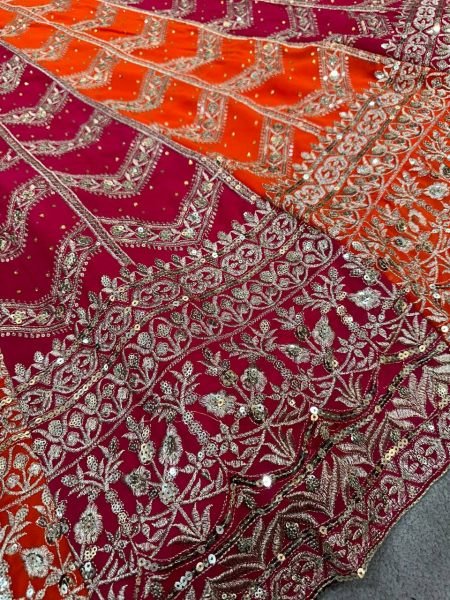Wedding Lehenga Choli in Faux Georgette with Can Can Flair and Dupatta Lace Border Designer Lehenga Choli