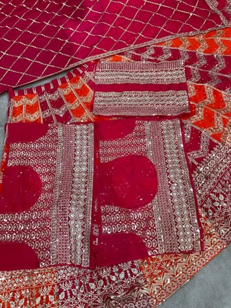 Wedding Lehenga Choli in Faux Georgette with Can Can Flair and Dupatta Lace Border Designer Lehenga Choli