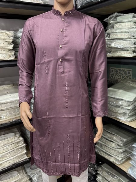 Wedding Lookbook Royal Embroidered Kurta in Rich Purple Shade Kurta Pajama Wholesale