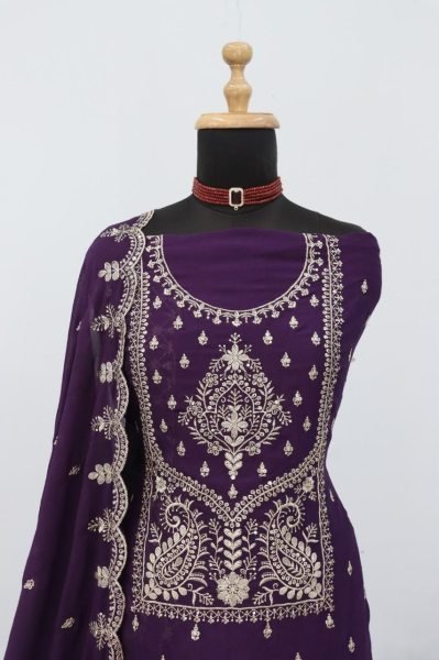Wedding Purple Dress Material with Rangoli Crush Fabric and Embroidered Dupatta Churidar Salwar Suits Wholesale