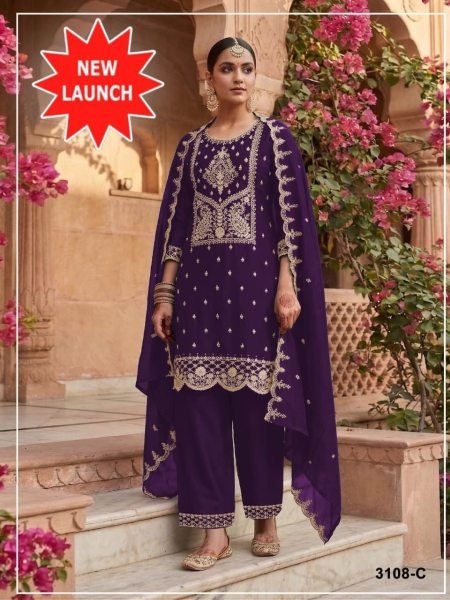 Wedding Purple Dress Material with Rangoli Crush Fabric and Embroidered Dupatta Churidar Salwar Suits Wholesale