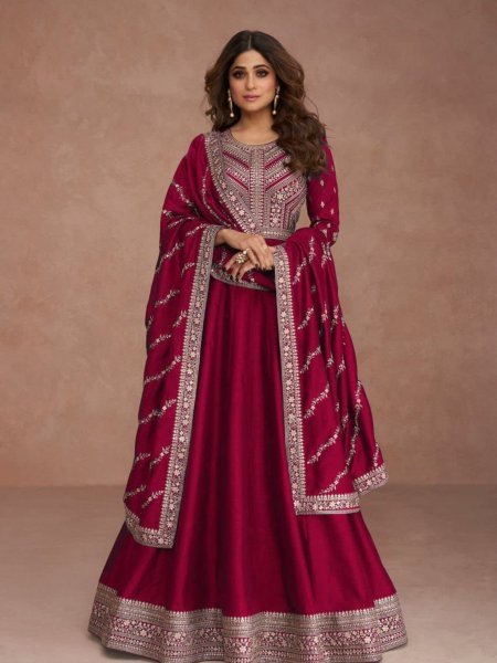 Wedding Ready Heavy Anarkali Suit with Sequence Embroidery Rani Pink