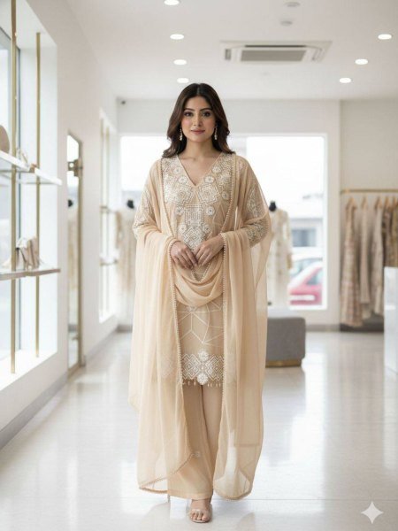 Wedding Season Pakistani Georgette Sequence Embroidery Palazzo Set Ready To Wear Collection