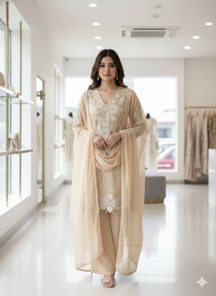 Wedding Season Pakistani Georgette Sequence Embroidery Palazzo Set Ready To Wear Collection