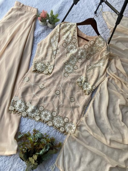 Wedding Season Pakistani Georgette Sequence Embroidery Palazzo Set Ready To Wear Collection