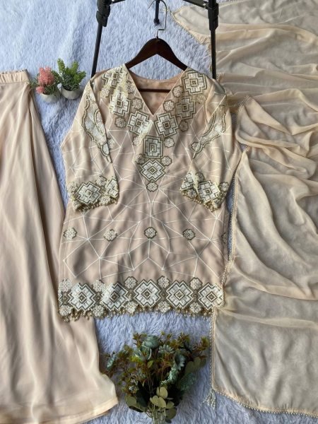 Wedding Season Pakistani Georgette Sequence Embroidery Palazzo Set Ready To Wear Collection