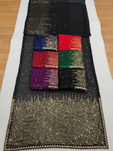Wedding Special Black Georgette Saree with Designer Sequins Work Bollywood Fancy Sarees Wholesale