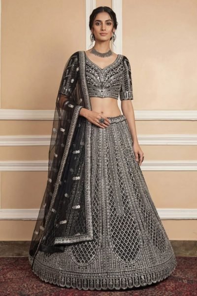 Wedding Special Black Net Lehenga with Heavy Embroidery and Dupatta Bridal Lehenga Choli