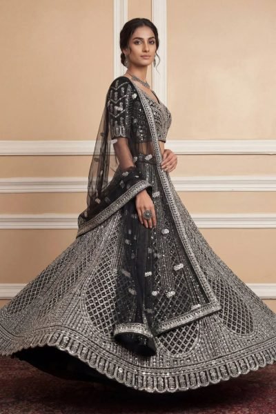 Wedding Special Black Net Lehenga with Heavy Embroidery and Dupatta Bridal Lehenga Choli