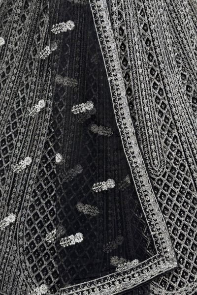 Wedding Special Black Net Lehenga with Heavy Embroidery and Dupatta Bridal Lehenga Choli