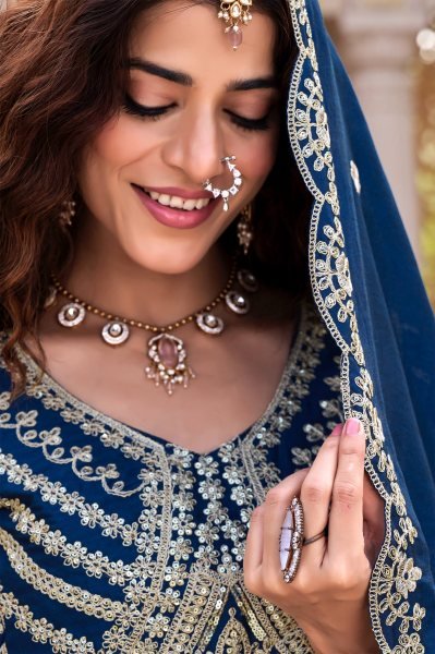 Wedding Special Blue Vichitra Lehenga with Designer Blouse for Women Designer Lehenga Choli