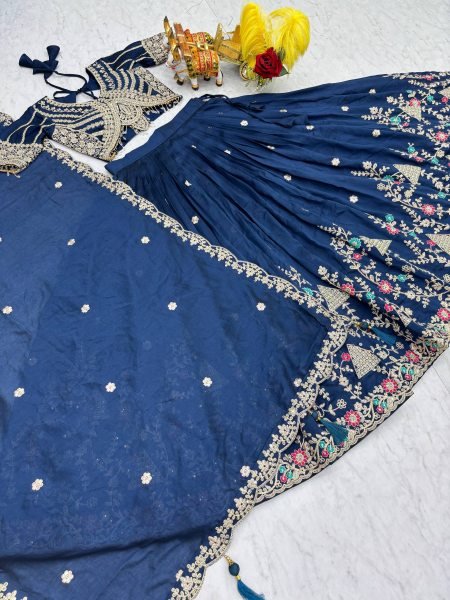 Wedding Special Blue Vichitra Lehenga with Designer Blouse for Women Designer Lehenga Choli