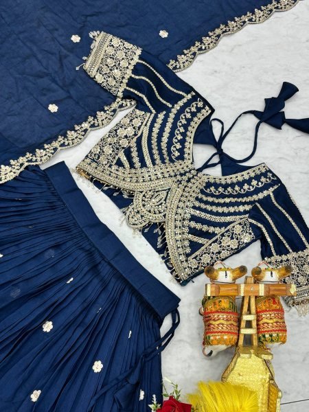 Wedding Special Blue Vichitra Lehenga with Designer Blouse for Women Designer Lehenga Choli