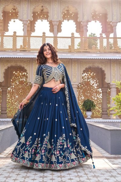 Wedding Special Blue Vichitra Lehenga with Designer Blouse for Women Designer Lehenga Choli