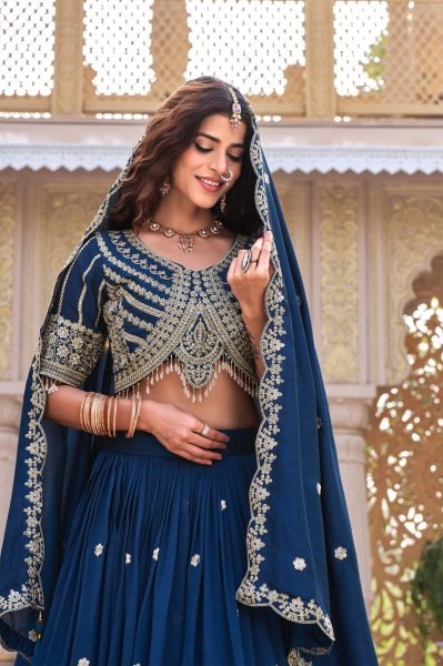 Wedding Special Blue Vichitra Lehenga with Designer Blouse for Women Designer Lehenga Choli