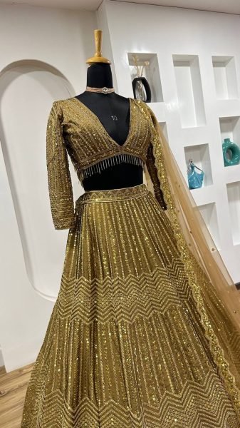 Wedding Special Golden Kasturi Silk Lehenga with Heavy Flair and Fancy Tassel Border Bollywood Lehenga Choli