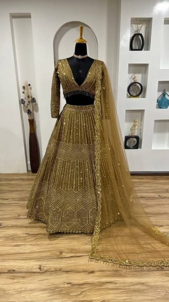 Wedding Special Golden Kasturi Silk Lehenga with Heavy Flair and Fancy Tassel Border Bollywood Lehenga Choli