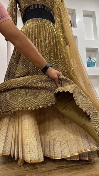 Wedding Special Golden Kasturi Silk Lehenga with Heavy Flair and Fancy Tassel Border Bollywood Lehenga Choli