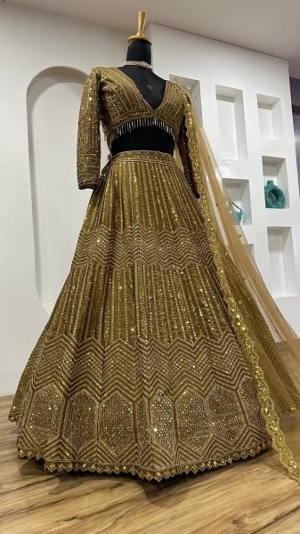 Wedding Special Golden Kasturi Silk Lehenga with Heavy Flair and Fancy Tassel Border Bollywood Lehenga Choli