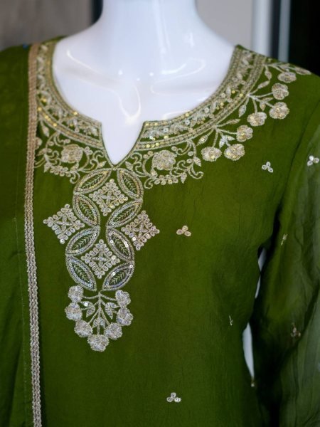 Wedding Special Green Rangoli Crush Palazzo Dress with Fancy Lace Work Dupatta Ready To Wear Collection