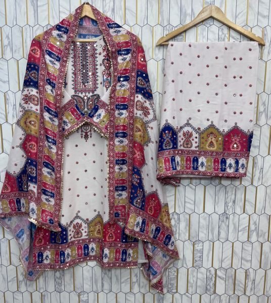 Wedding Special Maslin Kurti Palazzo Set with Real Mirror Work   Dupatta Pakistani Style Elegance Ready To Wear Collection