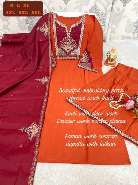 Wedding Special Orange Kurti Palazzo Set with Sequins Embroidery  Straight Cut Long Kurtis