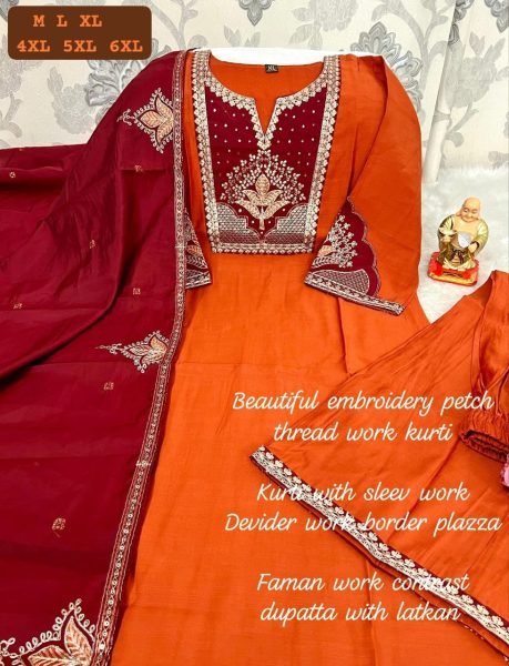 Wedding Special Orange Kurti Palazzo Set with Sequins Embroidery  Straight Cut Long Kurtis