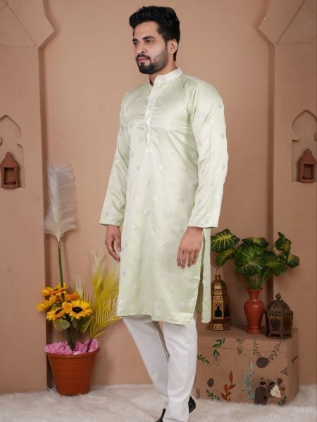 Wedding Special Pista Men Kurta Pajama with Sequence Embroidery for Ethnic Wear Mens Wear