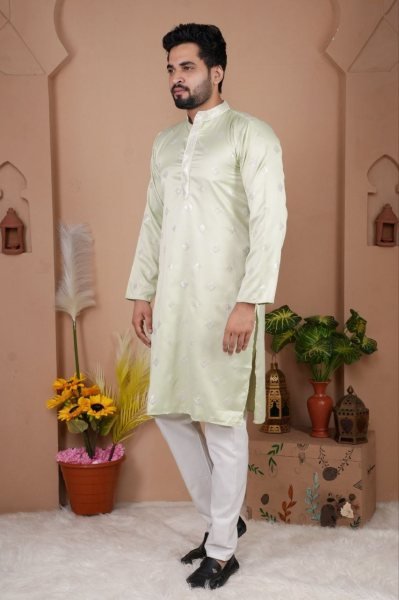 Wedding Special Pista Men Kurta Pajama with Sequence Embroidery for Ethnic Wear Kurta Pajama Wholesale