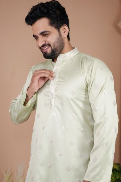 Wedding Special Pista Men Kurta Pajama with Sequence Embroidery for Ethnic Wear Kurta Pajama Wholesale