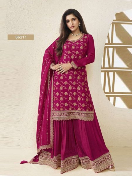 Wedding Special Rani Pink Jacquard Palazzo Suit for a Statement Look Vinay Fashion 