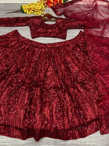 Wedding Special Red Lehenga Choli Online Intricately Embroidered Premium Net Set for Reception Wear Best Wholesale Rates Latest Designer Collection Designer Lehenga Choli