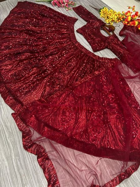 Wedding Special Red Lehenga Choli Online Intricately Embroidered Premium Net Set for Reception Wear Best Wholesale Rates Latest Designer Collection Designer Lehenga Choli