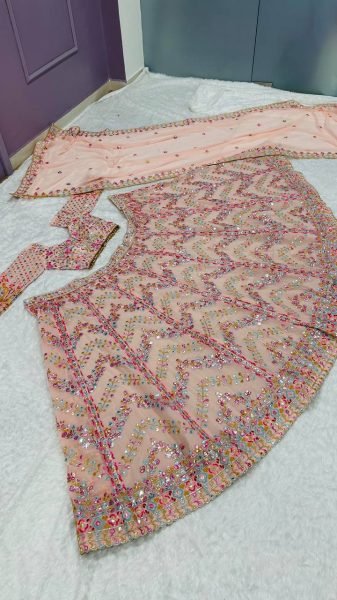 Wedding Wear Baby Pink Faux Georgette Lehenga Choli with Paper Mirror Work at Wholesale Rate Designer Lehenga Choli