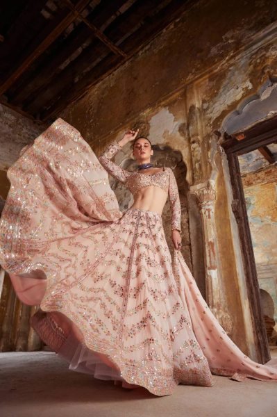 Wedding Wear Baby Pink Faux Georgette Lehenga Choli with Paper Mirror Work at Wholesale Rate Designer Lehenga Choli