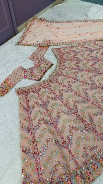 Wedding Wear Baby Pink Faux Georgette Lehenga Choli with Paper Mirror Work at Wholesale Rate Designer Lehenga Choli
