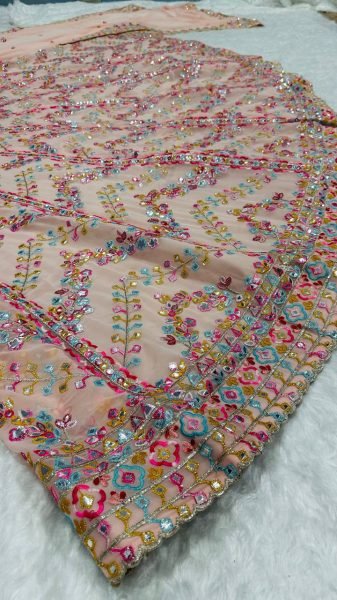 Wedding Wear Baby Pink Faux Georgette Lehenga Choli with Paper Mirror Work at Wholesale Rate Designer Lehenga Choli