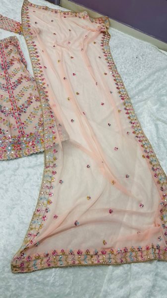 Wedding Wear Baby Pink Faux Georgette Lehenga Choli with Paper Mirror Work at Wholesale Rate Designer Lehenga Choli