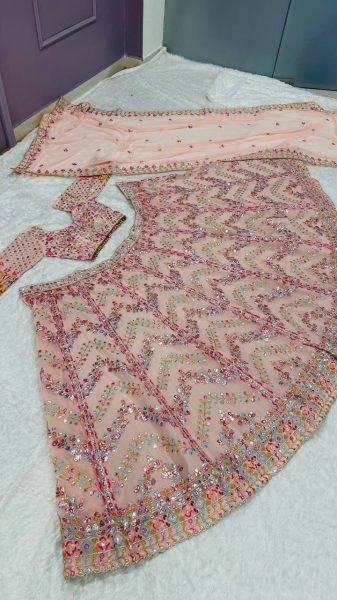 Wedding Wear Baby Pink Faux Georgette Lehenga Choli with Paper Mirror Work at Wholesale Rate Designer Lehenga Choli