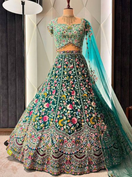 Wedding Wear Embroidery Sequins Cut Work Lehenga Choli 