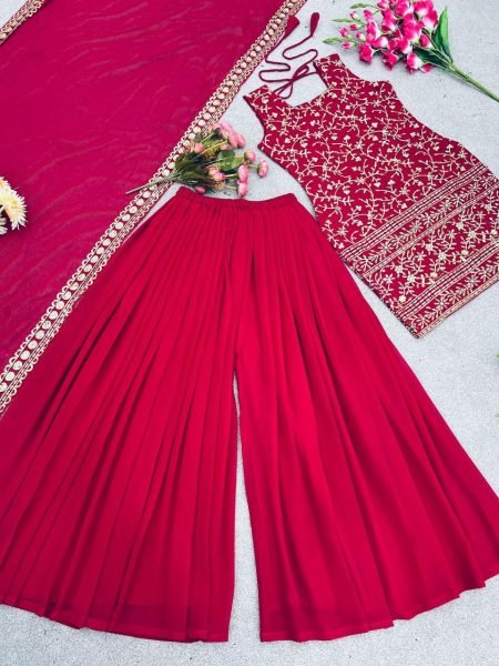 Wedding Wear Faux Georgette Embroidery Work Suits  Ready To Wear Collection