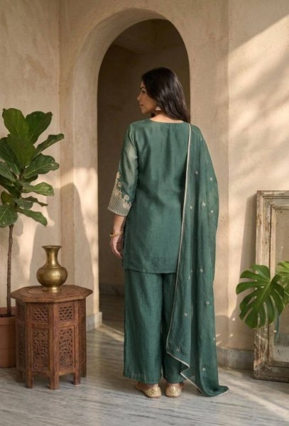 Wedding Wear Green Rangoli Crush Palazzo Suit with Beautiful Embroidery Work  Ready To Wear Collection